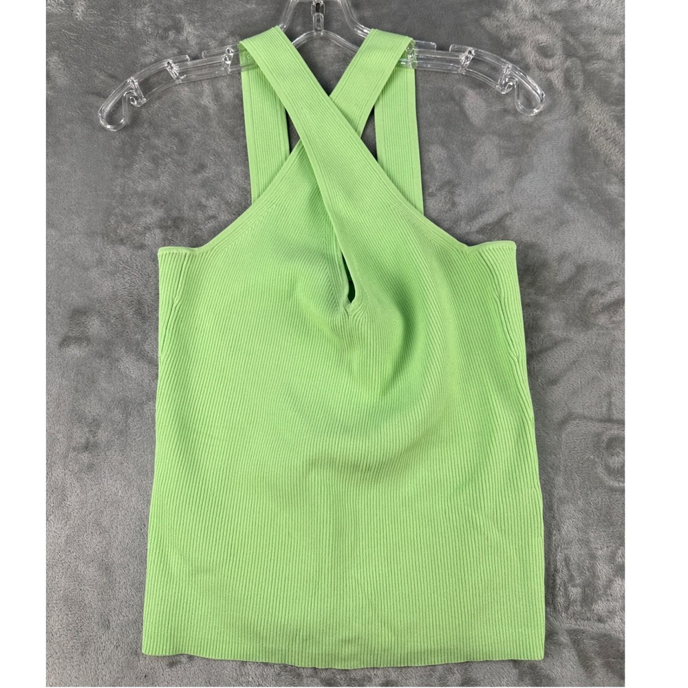 Intermix Tank Top Womens L Ribbed Knit Lime Green Crisscross Halter EUC